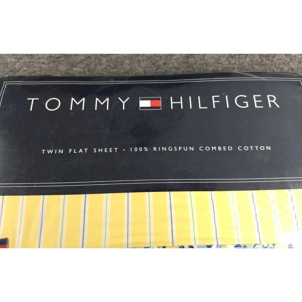Tommy Hilfiger Twin Flat Sheet Cotton Elizabeth‎ Anne Floral Yellow Stripe NEW
